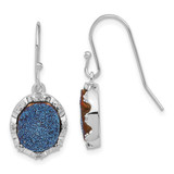 Sterling Silver Polished Blue Druzy & 0.026ct Diamond Oval Dangle French Wire Earrings, 29.6 mm