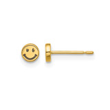 14K Yellow Gold and Black Rhodium Madi K Polished Smiley Face Stud Earrings, 3.9 mm