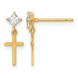 14K Yellow Gold Madi K Polished Cubic Zirconia Cross Children'S Dangle Earrings, 13.7 mm