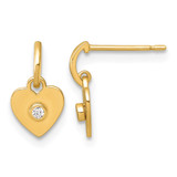 14K Yellow Gold Madi K Polished Cubic Zirconia Heart Children'S Dangle Earrings, 7.4 mm