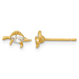 14K Yellow Gold Madi K Polished and Grooved Cubic Zirconia Stegosaurus Children'S Stud Earrings, 4.9 mm