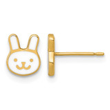 14K Yellow Gold Madi K Polished White Enameled Bunny Face Children'S Stud Earrings, 7.9 mm