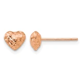 14K Rose Gold Hollow Diamond-Cut Puffed Heart Stud Earrings, 7 mm