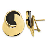 14K Yellow Gold Hollow Black Onyx Fancy Contemporary Omega Back Stud Earrings, 25 mm
