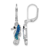 Sterling Silver Rhodium-Plated Polished Blue Crystal Seahorse Dangle Leverback Earrings, 33.6 mm