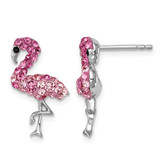 Sterling Silver Rhodium-Plated Polished Pink Crystal Flamingo Stud Earrings, 19.4 mm