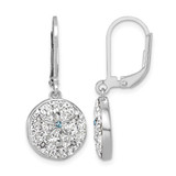 Sterling Silver Rhodium-Plated Polished White Crystal Sand Dollar Dangle Leverback Earrings, 29 mm