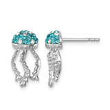 Sterling Silver Rhodium-Plated Polished Blue and White Crystal Jellyfish Stud Earrings, 16 mm