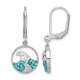 Sterling Silver Rhodium-Plated Polished Crystal Whitecap Wave Dangle Leverback Drop Earrings, 30 mm