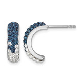 Sterling Silver Rhodium-Plated Polished Blue and White Crystal J-Hoop Earrings, 15.6 mm