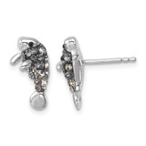 Sterling Silver Rhodium-Plated Polished Grey Crystal Manatee Stud Earrings, 7.8 mm