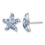 Sterling Silver Rhodium-Plated Polished Blue Crystal Starfish Stud Earrings, 14 mm