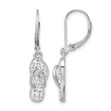 Sterling Silver Rhodium-Plated Polished White Crystal Flip Flop Dangle Leverback Drop Earrings, 33.3 mm
