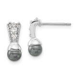 Rhodium-Plated Kelly Waters Black Simulated Pearl Cubic Zirconia Drop Earrings, 9 mm