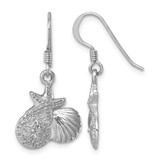 Sterling Silver Rhodium-Plated Polished Starfish, Sand Dollar & Shell Dangle French Wire Earrings, 28 mm
