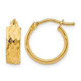 14K Yellow Gold Hollow Polished and Diamond-Cut Hoop Earrings, 14 mm