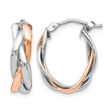 14K Yellow Gold Hollow with White Rhodium-Plated and Rose Gold Plating Polished Hinged Hoop Earrings, 21 mm