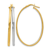 14K Yellow Gold Hollow with Rhodium-Plated Polished Hoop Earrings, 44 mm