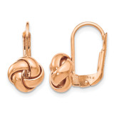 14K Yellow Gold Hollow & Rose Gold Plated Polished Love Knot Leverback Drop Earrings, 13 mm