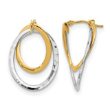 14K Yellow Gold Hollow with White Rhodium Polished Fancy Hoop Earrings, 27 mm