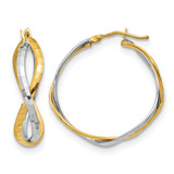 14K Yellow Gold Hollow with Rhodium-Plated Polished Criss Cross Hoop Earrings, 28.75 mm