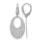 Rhodium-Plated 14K White Gold Polished and Textured Floral Leverback Drop Earrings, 40 mm