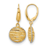 14K Yellow Gold Hollow with Rhodium-Plated Polished Diamond-Cut Hollow Drop Leverback Earrings, 55.5 mm