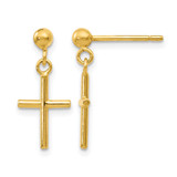 14K Yellow Gold Hollow Polished Cross Post Drop Earrings, 16 mm