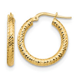 14K Yellow Gold Hollow 3 x 20 Diamond-Cut Round Hoop Earrings, 20 mm