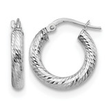 Rhodium-Plated 14K Yellow Gold Hollow 3 x 10 with White Rhodium Plating Diamond-Cut Round Hoop Earrings, 10 mm