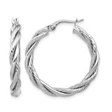14K Yellow Gold Hollow with White Rhodium-Plated Polished Twisted Hoop Earrings, 28 mm