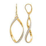 14K Yellow Gold Hollow Glimmer Infused Twisted Leverback Drop Earrings, 55 mm