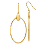 14K Yellow Gold Hollow Polished Oval Dangle French Wire Earrings, 66 mm