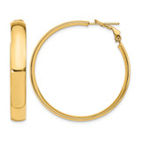 14K Yellow Gold Hollow 6 mm High Polished Omega Back Hoop Earrings, 39 mm Long