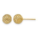14K Yellow Gold Hollow 7.75 mm Filigree Ball Stud Earrings, 7.75 mm