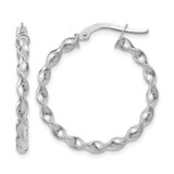Rhodium-Plated 14K White Gold Hollow Twisted Hoop Earrings, 26 mm