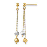 14K Two-Tone Gold Polished Beaded Post Dangle Earrings, 36.08 mm