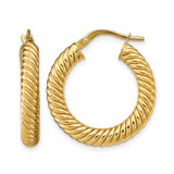 14K Yellow Gold Polished Textured Hoop Earrings, 25.01 mm