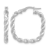 14K Yellow Gold Hollow with White Rhodium-Plated Polished Square Twisted Hoop Earrings, 26 mm