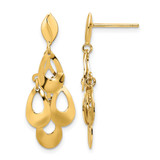 14K Yellow Gold Polished and Brushed Post Dangle Chandelier Drop Earrings, 32.5 mm