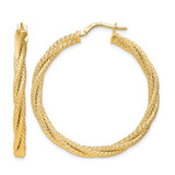 14K Yellow Gold Hollow Polished Twisted Textured Hoop Earrings, 35.75 mm