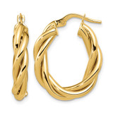 14K Yellow Gold Hollow Polished Twisted Oval Hoop Earrings, 25 mm
