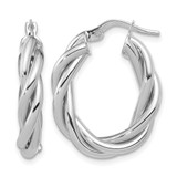 14K Yellow Gold Hollow with White Rhodium-Plated Polished Twisted Oval Hoop Earrings, 25 mm