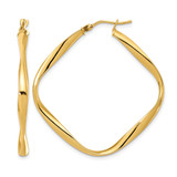 14K Yellow Gold Hollow Polished Twisted Square Hoop Earrings, 40.5 mm
