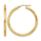 14K Yellow Gold Hollow Polished Diamond-Cut Hoop Earrings, 34.9 mm