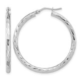Rhodium-Plated 14K White Gold Hollow Polished Diamond-Cut Hoop Earrings, 34.9 mm