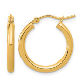 14K Yellow Gold Hollow Polished 2.5 mm Lightweight Tube Hoop Earrings, 20 mm Long