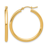 14K Yellow Gold Hollow Polished 2.5 mm Lightweight Tube Hoop Earrings, 30 mm Long