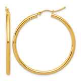 14K Yellow Gold Hollow Polished 2.5 mm Lightweight Tube Hoop Earrings, 40 mm Long