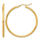 14K Yellow Gold Hollow Polished 2.5 mm Lightweight Tube Hoop Earrings, 45 mm Long